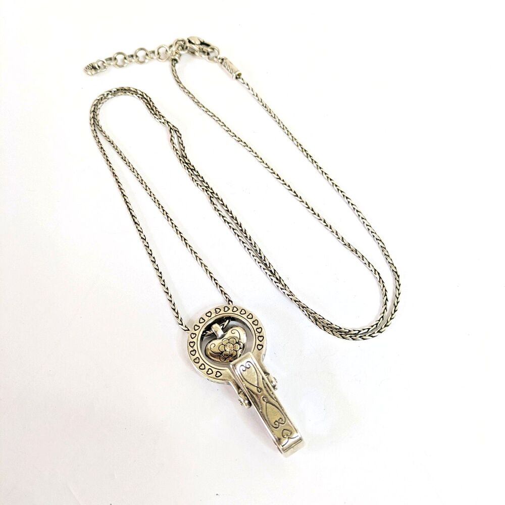 BRIGHTON Reversible Floating Heart ID Lanyard Badge Holder Swarovski Snake Chain